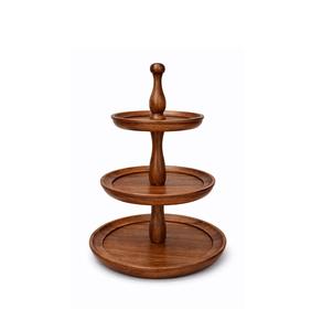 Soporte de madera de tres niveles para exhibir pasteles, decoración de bodas y presentación de postres. - Product Image 1