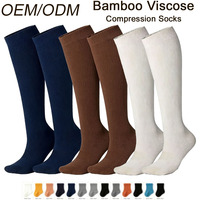 Chaussettes de compression sportives pour hommes et femmes, en fibre de viscose de bambou, tricotées, anti-odeur, 15-20 mmHg, avec logo personnalisé