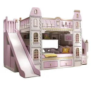 儿童卧室儿童阁楼床家具梦幻公主城堡双层床儿童床带抽屉楼梯和滑动家居家具