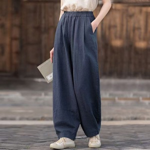 Cotton Linen Casual Pants Women's Wide Leg Loose Fit Beige Summer Pants Long Comfortable Lightweight Trousers - Product Image 2