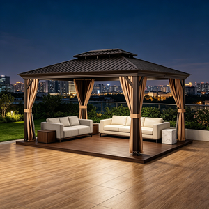 Gazebo in Metallo Resistente con Tetto Rigido, Tettoia Permanente da Esterno con Tende Oscuranti Completamente Chiudibili - Product Image 1