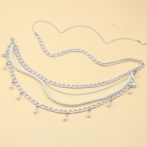 Chaîne de corps tendance multicouche en imitation perles avec pampille goutte d'eau dorée pour femme, idéale pour les soirées - Product Image 4