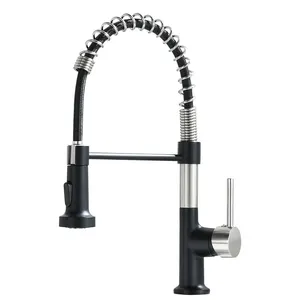 FLG:BN1135 Commercial Black und Stainless Single Handle Single Lever Pull Down Sprayer Spring Kitchen Sink Faucet