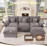 F&J Home 108-Zoll U-förmiges Modulares Sofa-Set aus PU-Leder und Chenille, Tiefsitz, Abnehmbar und Maschinenwaschbar, für Wohnzimmer
