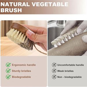 Brosse de nettoyage de cuisine portable en bois de rose, forme ovale, poils en sisal, brosse pour fruits et légumes, écologique - Product Image 3