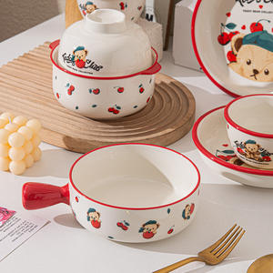 ชุดชามเซรามิคเท็ดดี้คลับพร้อมฝาปิดลายเชอร์รี่ 450 มล. สำหรับซุป บะหมี่ ใช้ในบ้าน ของขวัญ - Product Image 5