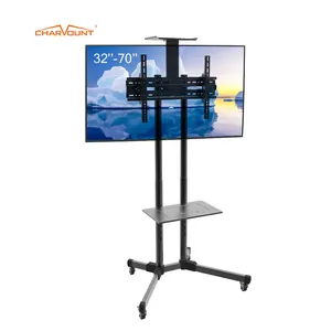 Charmount 5 Height Adjustable TV Mobile Stands Rolling TV Cart Stand TV Cart with AV Shelf