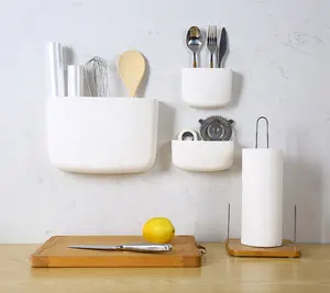 Wall mount multipurpose PP kitchen tools necessities hanging organizerbake supplier white plastic kitchen storage box