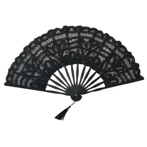 21 / 27cm Promotion Wedding Gifts Colourful Lace Fan Bamboo Craft Large Hand Folding Fan for Sale