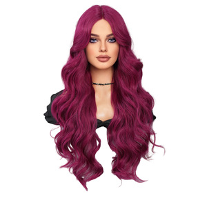 Perruque Lace Front pour <span class=keywords><strong>femme</strong></span>, <span class=keywords><strong>cheveux</strong></span> synthétiques longs et bouclés, ondulés, couleur fuchsia - Product Image 5