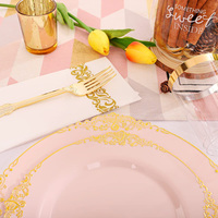 Sous-Assiette de Présentation Noire en Plastique, Bordure Perle Or Rose, Élégante, pour Mariages, Vaisselle et Plats (Vente en Gros)