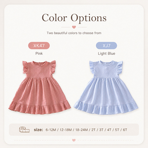 Vestito Estivo per Bambina <span class=keywords><strong>in</strong></span> <span class=keywords><strong>Cotone</strong></span> Organico 100% con Maniche a Volant e Orlo Arricciato, Senza Quantità Minima d'Ordine - Product Image 4