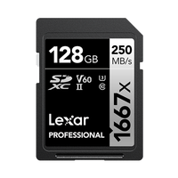 Carte SD Lexar 1667X 256G Carte mémoire professionnelle 64G 128G SDXC U3 Max 250m/s Plastique pour appareil photo numérique 4K