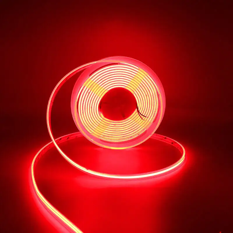 Vente en gros 10 mètres de ruban lumineux à LED 3MM 12V 24V Bande lumineuse LED COB flexible de couleur rouge pour la télévision à domicile