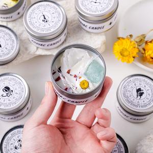 Pietra grezza naturale fiore essiccato dodici segni zodiacali latta candela positiva gemma energia di cristallo curativo candela profumata - Product Image 5