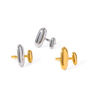 Geometric Stainless Steel <b>Rings</b> 18K Gold Plated Open Design Unisex Daily Wear Modern Style Fashion Jewelry - Product Image 5