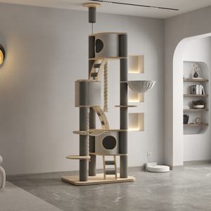 برج تسلق للقطط فاخر متعدد المنصات مصنوع من ورق الكرافت والحبال والسيزال وخشب البتولا والمطاط مع وحدة معيشة مبطنة - Product Image 4