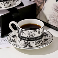 Set Cangkir dan Piring Kopi Keramik Motif Bunga Retro Setengah Musim, Hadiah Menawan Kelas Atas, Cangkir Teh Sore Gaya Instagram