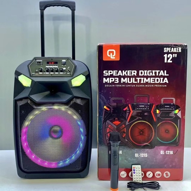 Foreign Trade QL-1216 Trolley for 5.3 Speaker 60W Outdoor 12 Inch RGB Wireless Microphone Square Dance Mobile Card-Slot