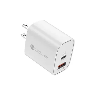 2in1 mini 20w pd QC3.0 quick charge type c wall charger pd 20w power, 20w eu us pd fast chargeing power adapter