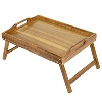 Plateau de lit en acacia pour manger, plateaux de petit-déjeuner avec pieds pliables, table de service en bois