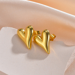 Pendientes de Acero Inoxidable con Forma de Corazón Simple para Mujer, Pendientes de Corazón Chapados en <span class=keywords><strong>Oro</strong></span>, Joyería Moderna Antialérgica - Product Image 3