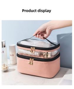 Large Capacity Double Layer PVC PU Zipper <b>Makeup</b> <b>Bag</b> Multifunction <b>Transparent</b> Toiletry Cosmetic Storage <b>Bag</b> - Product Image 4