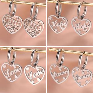 Orecchini a Cerchio Myshape da Donna con Ciondolo a Cuore in Acciaio Inossidabile, Gioielli con Scritta <span class=keywords><strong>Nana</strong></span> Mamma Speranza Amore Sogno, Regalo di San Valentino - Product Image 2