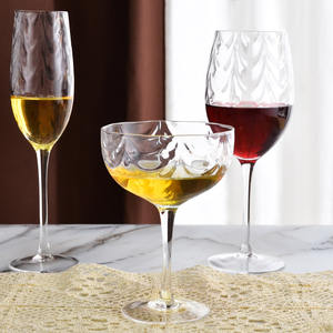 Verre à vin rouge personnalisé à long pied, en cristal transparent soufflé à la main, texture ondulée, écologique et moderne, compatible <span class=keywords><strong>lave</strong></span>-<span class=keywords><strong>vaisselle</strong></span>, Samyo - Product Image 3