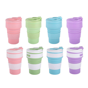 Portable Silicone Collapsible <b>Cup</b> 350Ml Flip Lid Travel Outdoor Use Food Grade Dishwasher Safe - Product Image 3