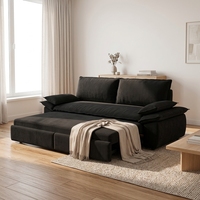 Canapé-lit convertible en velours côtelé noir, canapé extensible, taille Queen, mobilier moderne pour appartement