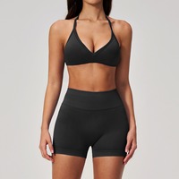 Set Yoga Halter Neck Seamless Wanita, Tanpa Punggung, Angkat Bokong, Kontrol Perut, Set Pakaian Olahraga Pilates