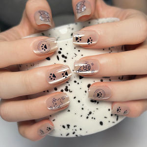 <span class=keywords><strong>Faux</strong></span> <span class=keywords><strong>ongles</strong></span> à porter style Ins, motif chiot de dessin animé mignon rose nude, effet œil de chat, vente en gros - Product Image 1