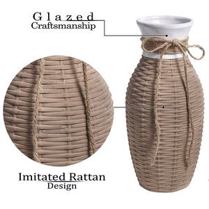 EAGLEGIFTS 사용자 정의 유럽 그리스 데코 독특한 피리 꽃병 수제 스칸디나비아 짠 등나무 세라믹 꽃병 꽃병 세트 - Product Image 3