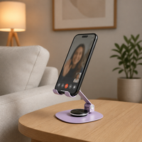 Support de téléphone portable et tablette en métal, rotatif à 360 degrés, pliable et réglable, pour bureau