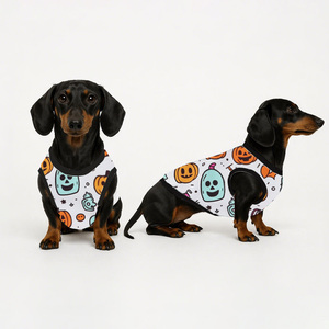 <span class=keywords><strong>Hot</strong></span> Selling <span class=keywords><strong>Pet</strong></span> Vest Benutzer definiertes Logo Schwarz Atmungsaktive Haustier kleidung Ghost Pumpkin Halloween Dog T-Shirt für kleine Hunde Katzen - Product Image 5