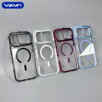 Coque magnétique transparente anti-jaunissement de haute qualité VAWI B390 avec support de cadre d'objectif métallique pour iPhone 17 18 Pro Max