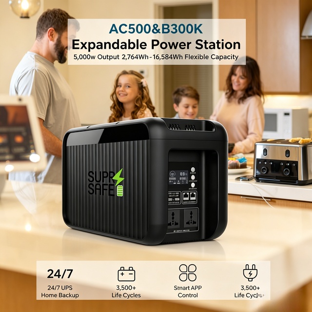 AC500 B300K Home Lithium Battery Power Station Grid Solar Generator Energy Storage System SUPSRSAFE