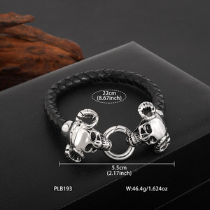สร้อยข้อมือหนังถักลายหัวกะโหลกสำหรับผู้ชาย สไตล์พังก์ เงินทิเบต เครื่องประดับแฟชั่น - Product Image 2
