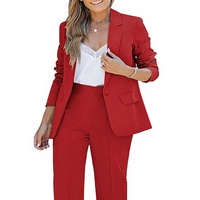 Ensemble tailleur pantalon professionnel deux pièces en velours anti-rides pour femme Luvamia, coupe droite, motif uni, élégant