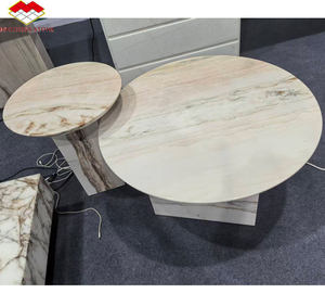 Nuovo Tavolo da Pranzo in Marmo Rosa Calacatta, Tavolino Rotondo in Marmo Rosa, Lastra di Marmo Rosa Naturale per Arredamento Casa e Isola - Product Image 3