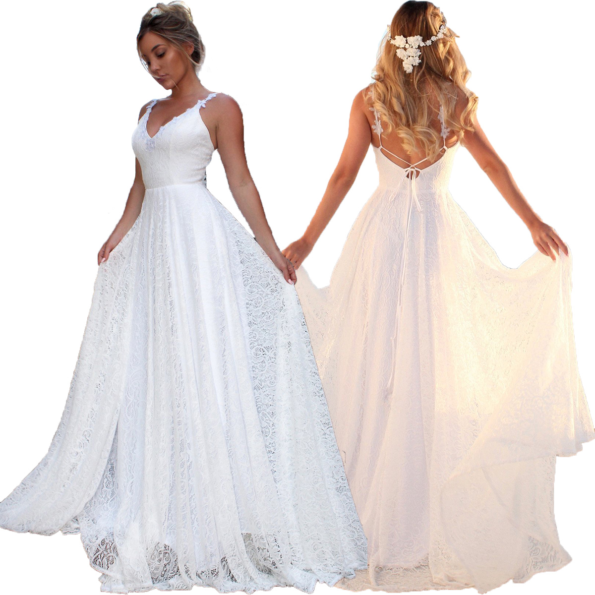 Женское кружевное платье с V-образным вырезом, длинное вечернее платье в европейском и американском стиле для свадебной вечеринки на лето