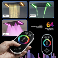 Douche de plafond encastrée en acier inoxydable poli avec thermostat unique, jet de pluie LED, fonction massage et affichage de la température – Nouveauté !