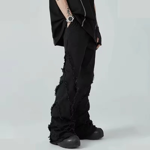 Jeans Negros Juveniles de Estilo Urbano, Rectos, con Parches, de Calidad Personalizada, Estilo Hip Hop Rock - Product Image 3