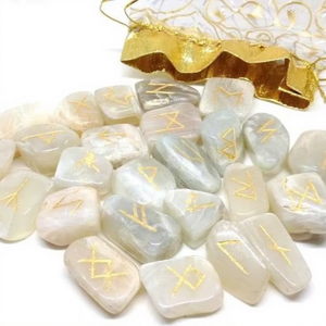 Juegos de Runas de Piedra Lunar al por Mayor, Runas de Feng Shui Talladas en Piedras Preciosas, Juegos de 25 Piezas de la India - Product Image 1