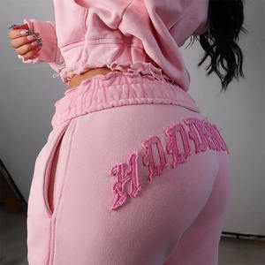 <strong>Custom</strong> Distressed Embroidery Cropped Streetwear High-quality Zipper Two-piece <strong>Jogger</strong> and Hoodie Set for Runners - Product Image 1