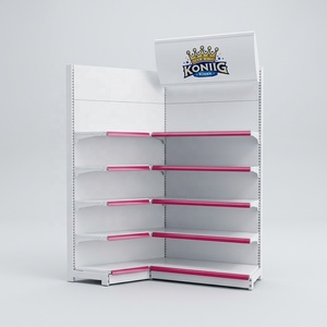 Étagère d'angle métallique robuste pour supermarché, présentoir double face sur pied, étagère à angle droit - Product Image 1