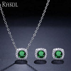 rakol SP314 Simple Design Crystal Zirconia Bridal Jewelry <b>Set</b> Fashion <b>Square</b> CZ Necklace Pendant Earrings - Product Image 4