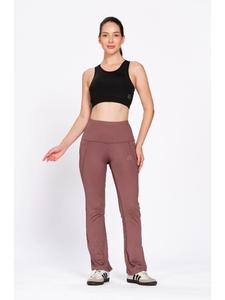 Leggings de sport pour femme Munns & Mars, couleur mauve, en Lycra uni, taille haute, coupe évasée, avec poche pour téléphone portable, pour le fitness, vente en gros - Product Image 3