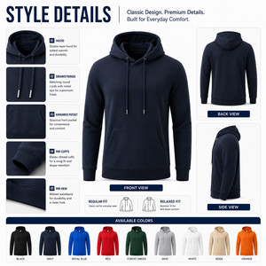 Sweat à capuche unisexe personnalisé avec logo, couleur unie, style streetwear minimaliste, vente en gros - Product Image 4